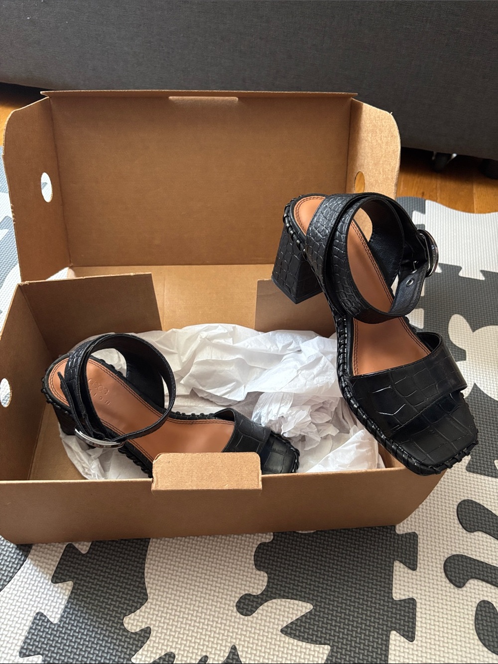 ASOS Black Croc-Embossed Block Heel Sandals - Women